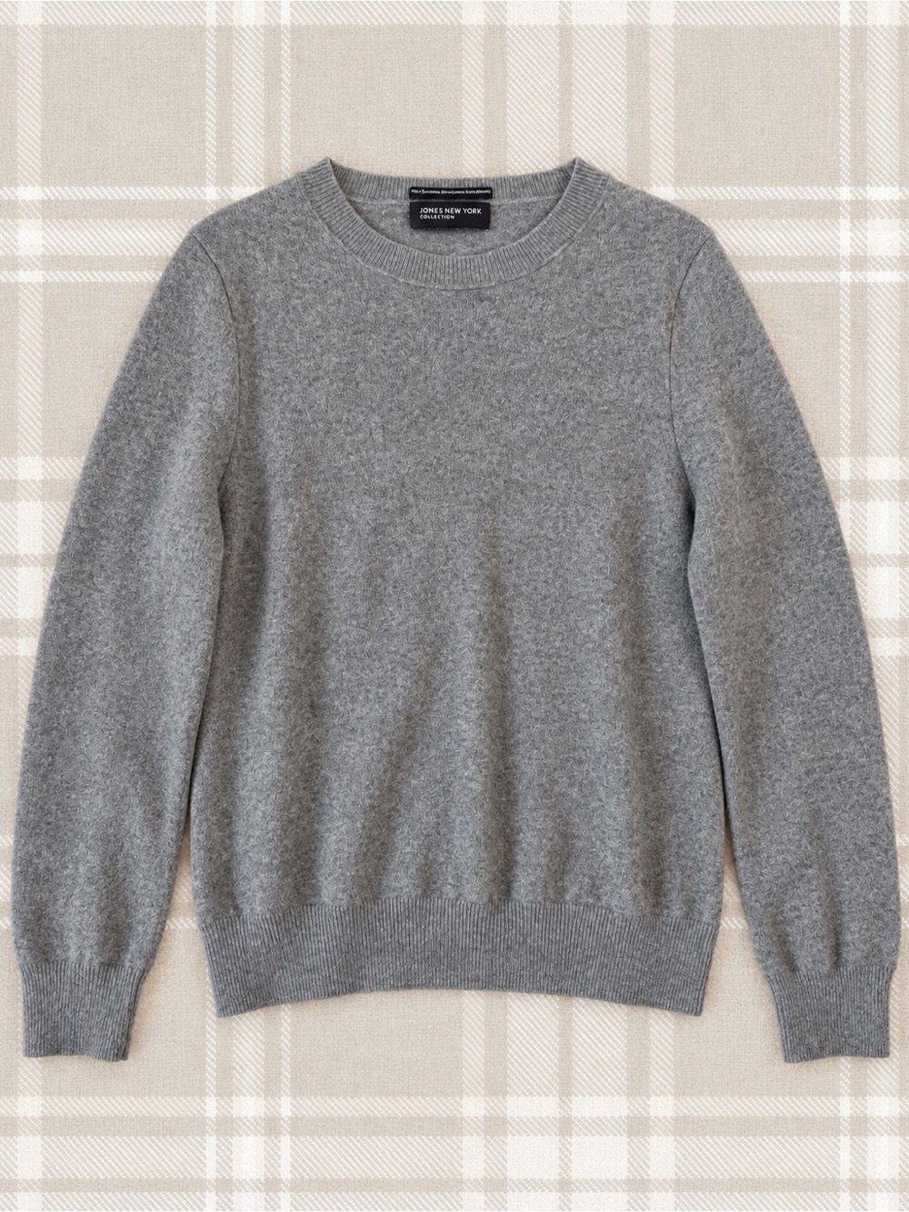 VTG Jone New York Woman Gray Pure Cashmere Crewneck Sweater MEDIUM Luxury Preppy